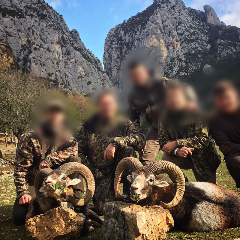 hunting team with two nice mouflon trophies in France