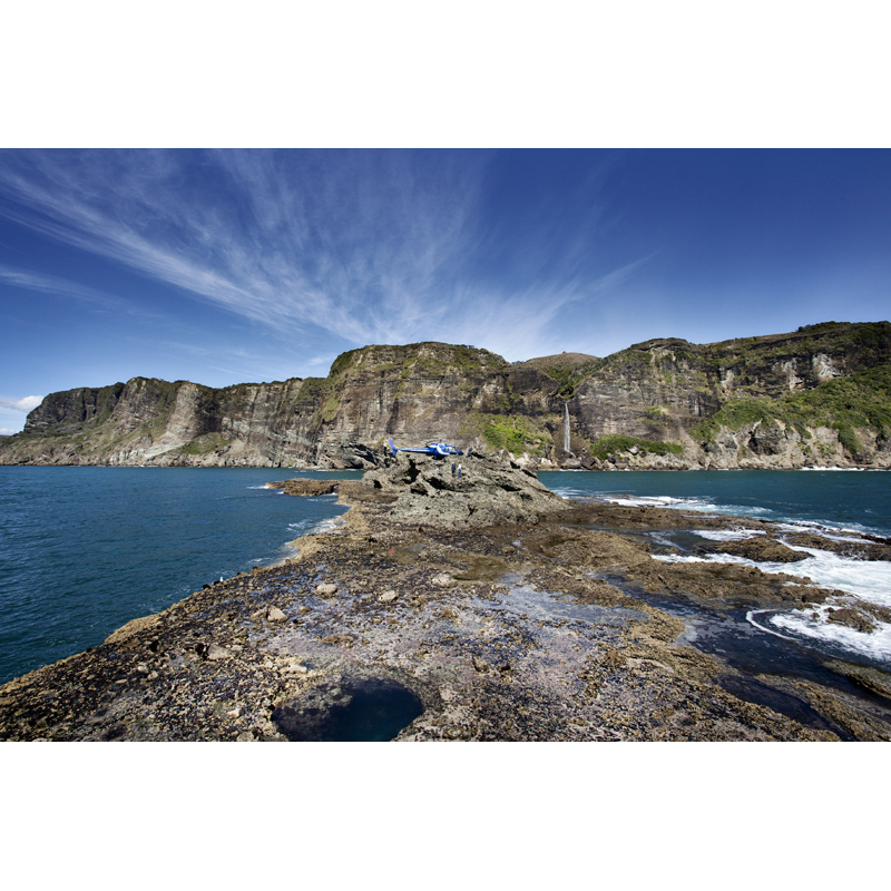 hélipcotère atterrisant sur la côte néo-zélandaise